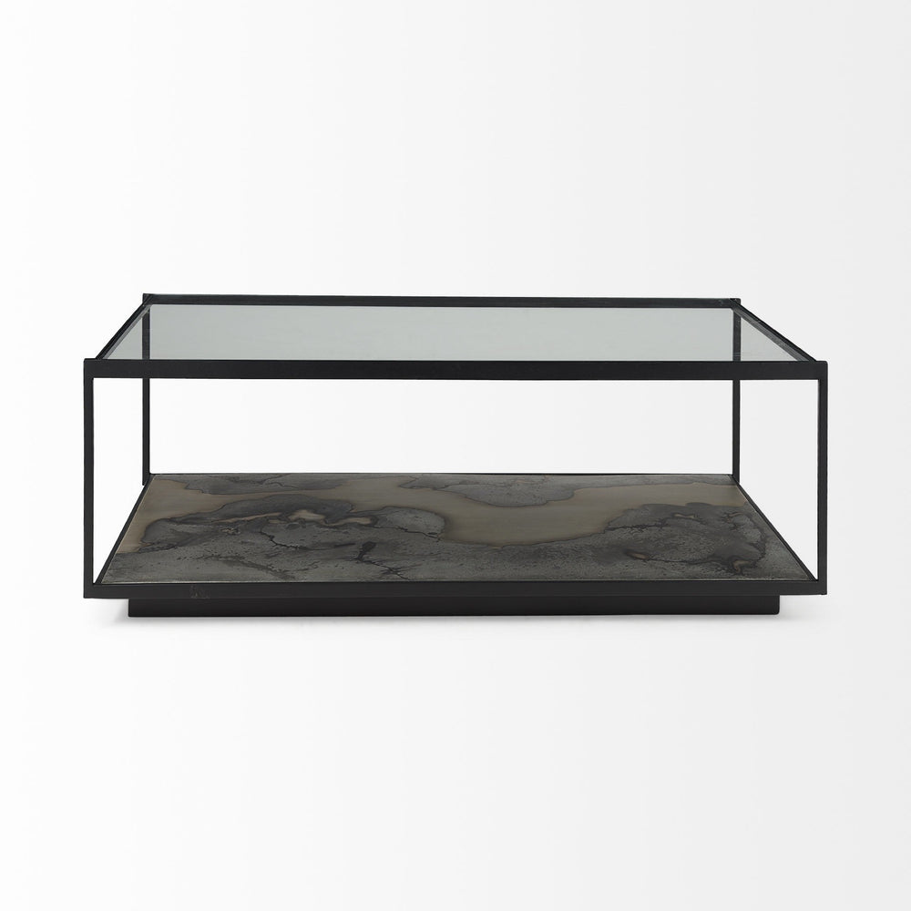 48" Clear And Black Glass Coffee Table With Shelf Image 2