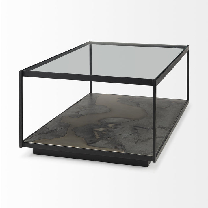 48" Clear And Black Glass Coffee Table With Shelf Image 4