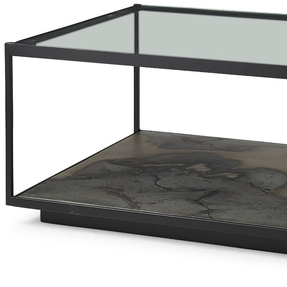 48" Clear And Black Glass Coffee Table With Shelf Image 7