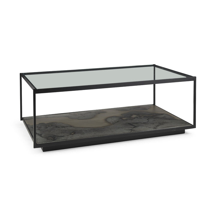 48" Clear And Black Glass Coffee Table With Shelf Image 8