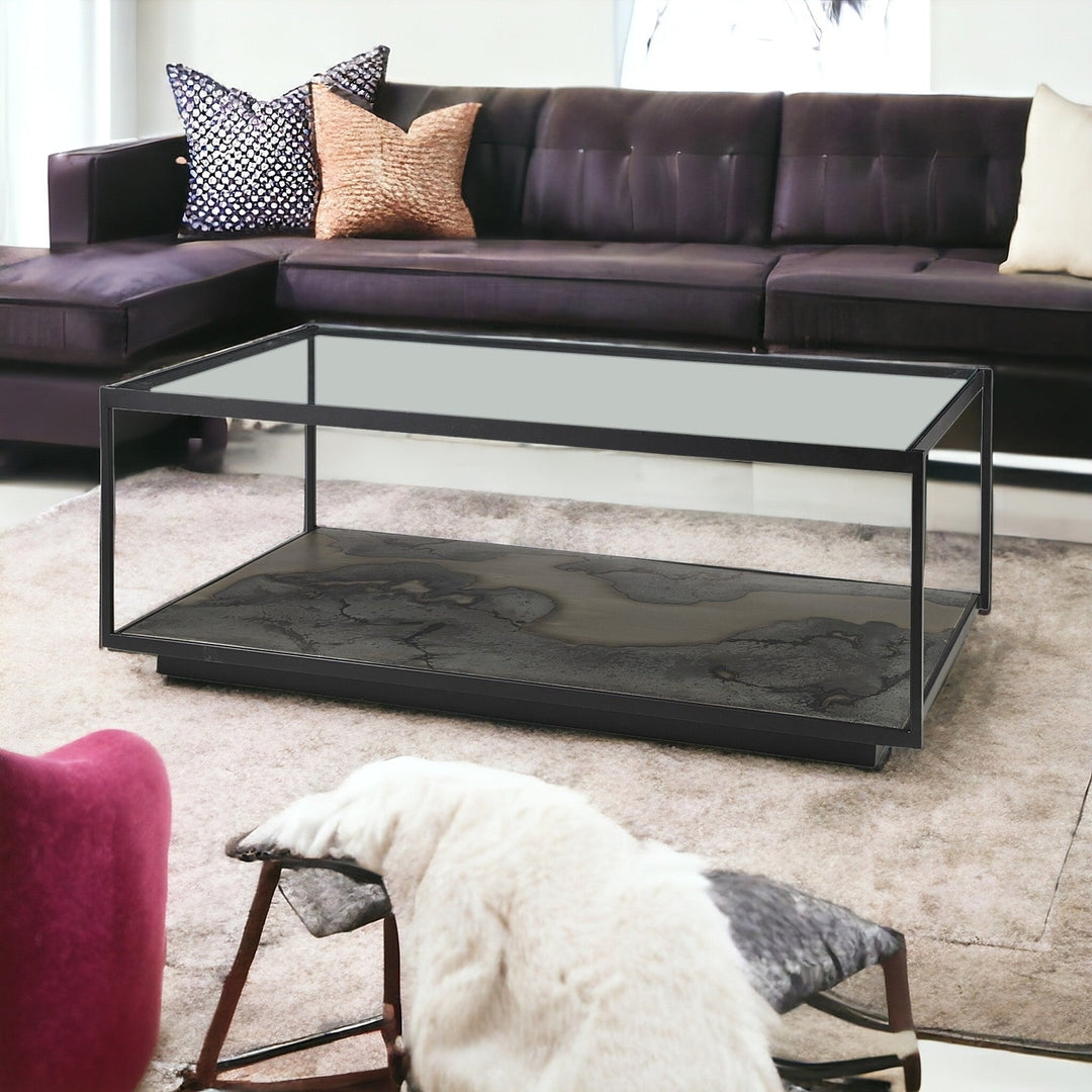 48" Clear And Black Glass Coffee Table With Shelf Image 9