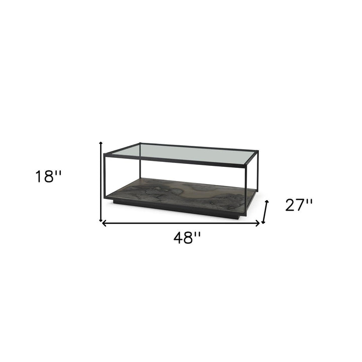 48" Clear And Black Glass Coffee Table With Shelf Image 10