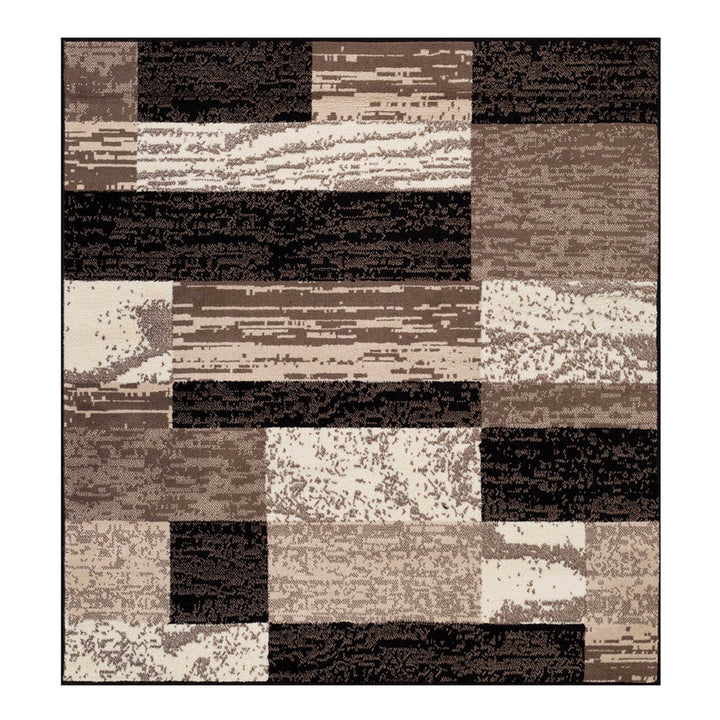 5 Square Chocolate Square Patchwork Power Loom Stain Resistant Area Rug Image 1