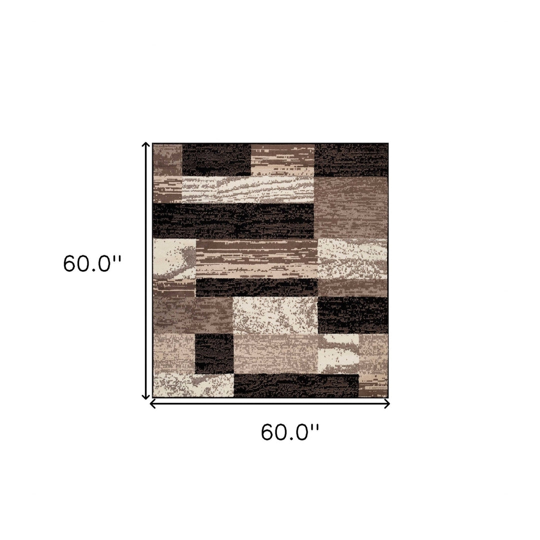 5 Square Chocolate Square Patchwork Power Loom Stain Resistant Area Rug Image 10