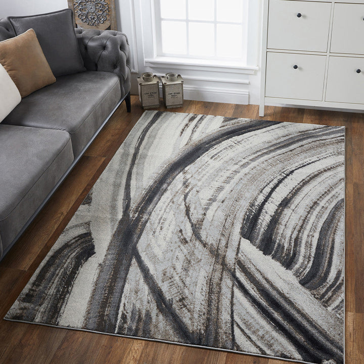 5 x 8 Gray and Ivory Abstract Area Rug Image 4