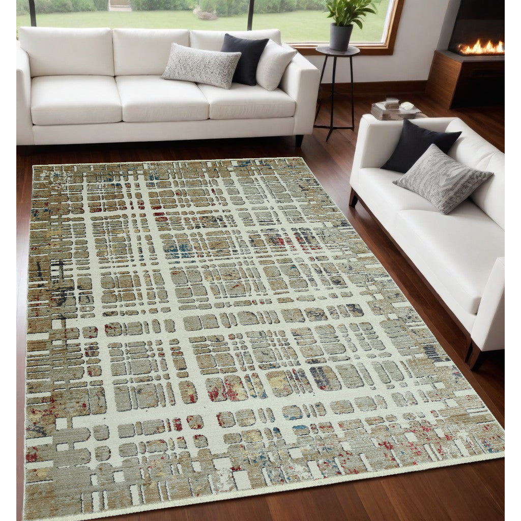 5 x 8 Ivory Abstract Area Rug Image 4