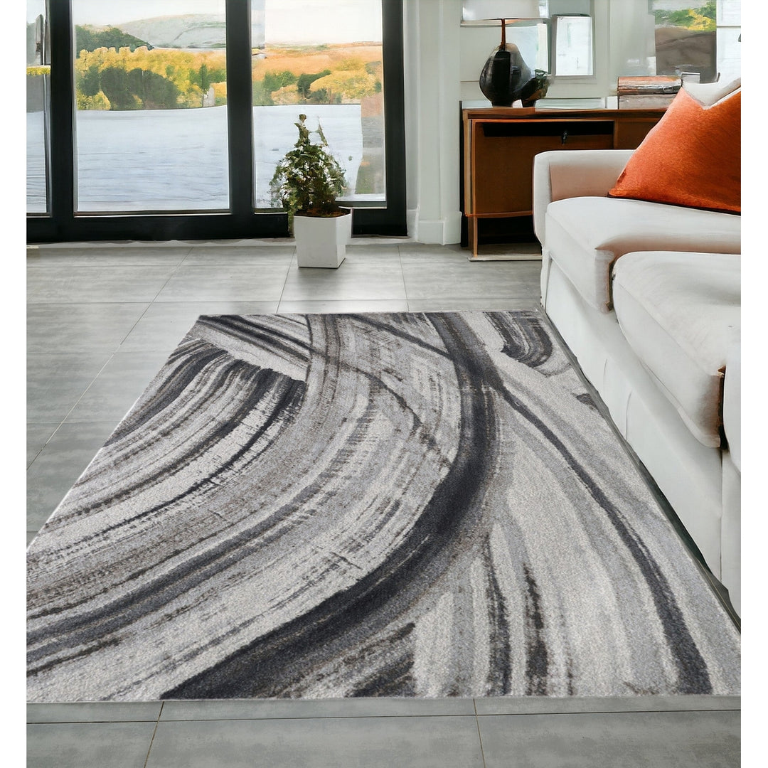 5 x 8 Gray and Ivory Abstract Area Rug Image 6