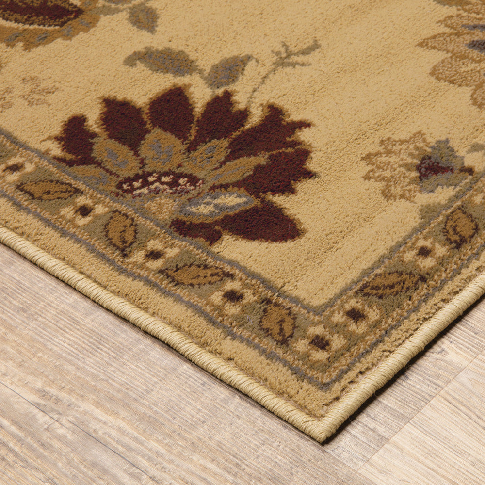 5 X 8 Ivory Green Brown Blue And Rust Floral Power Loom Stain Resistant Area Rug Image 2