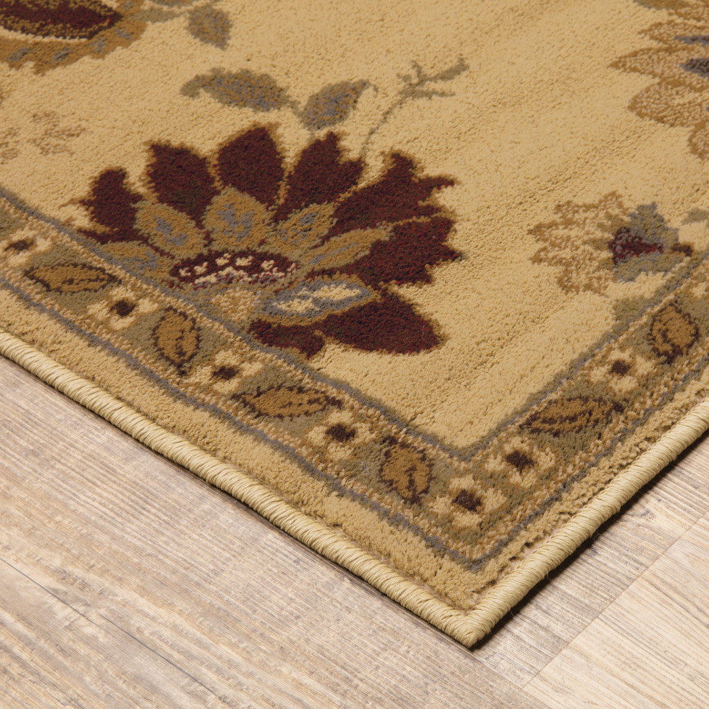 5 X 8 Ivory Green Brown Blue And Rust Floral Power Loom Stain Resistant Area Rug Image 2