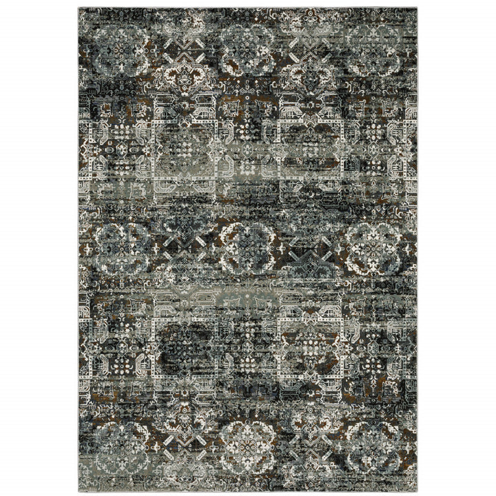 5 X 8 Ivory Charcoal Grey Blue Rust Gold And Brown Oriental Power Loom Stain Resistant Area Rug Image 1