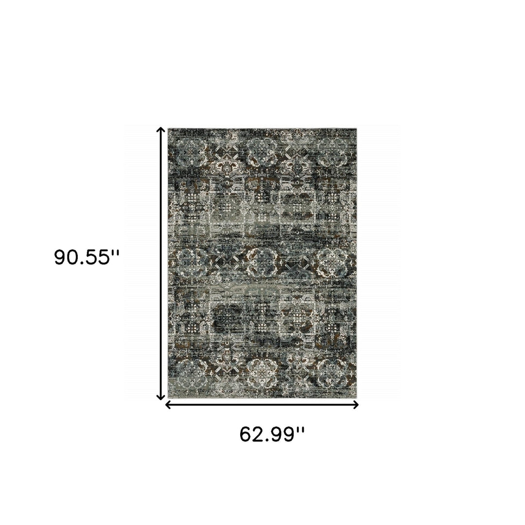 5 X 8 Ivory Charcoal Grey Blue Rust Gold And Brown Oriental Power Loom Stain Resistant Area Rug Image 4