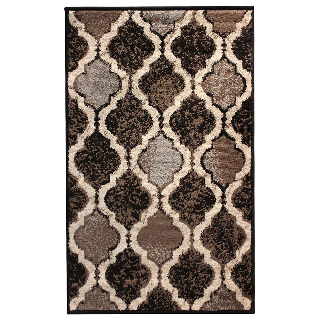 6 X 9 Chocolate Quatrefoil Power Loom Distressed Stain Resistant Area Rug Image 1