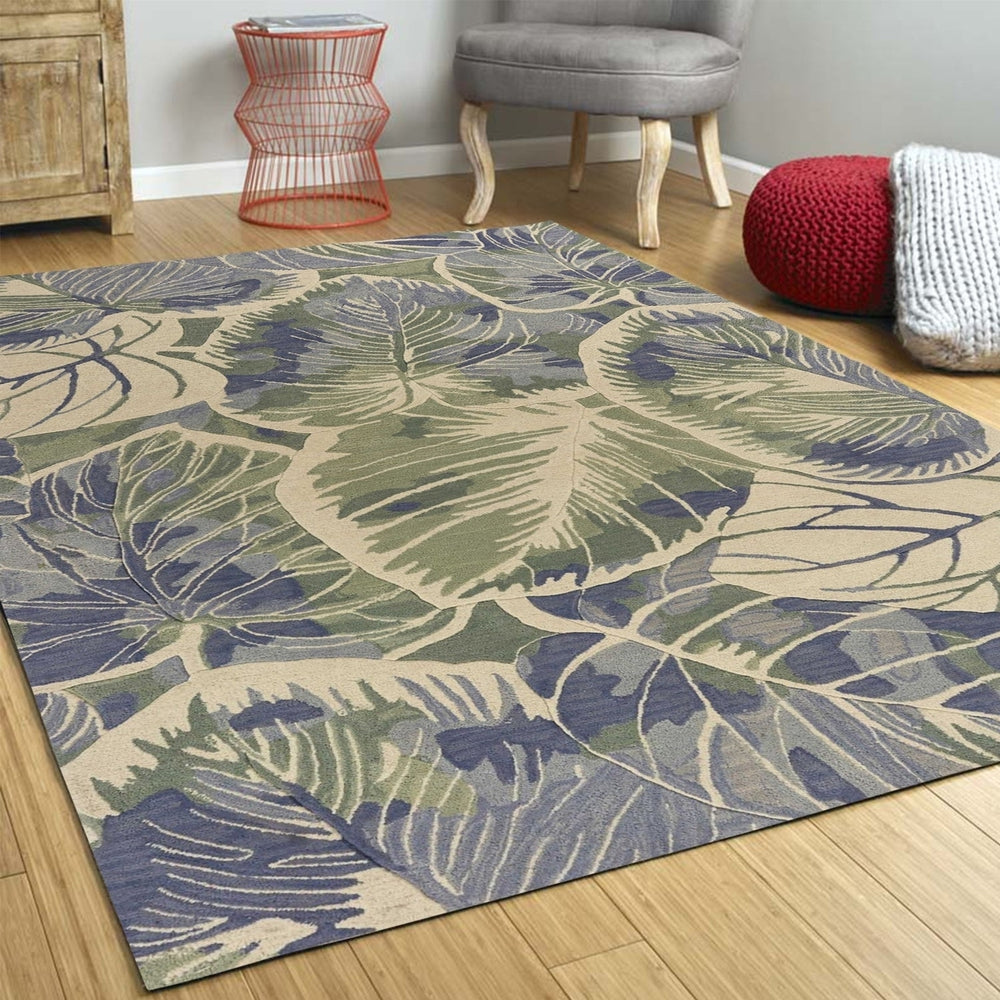 5X8 Blue Green Hand Tufted Caladium Indoor Area Rug Image 2