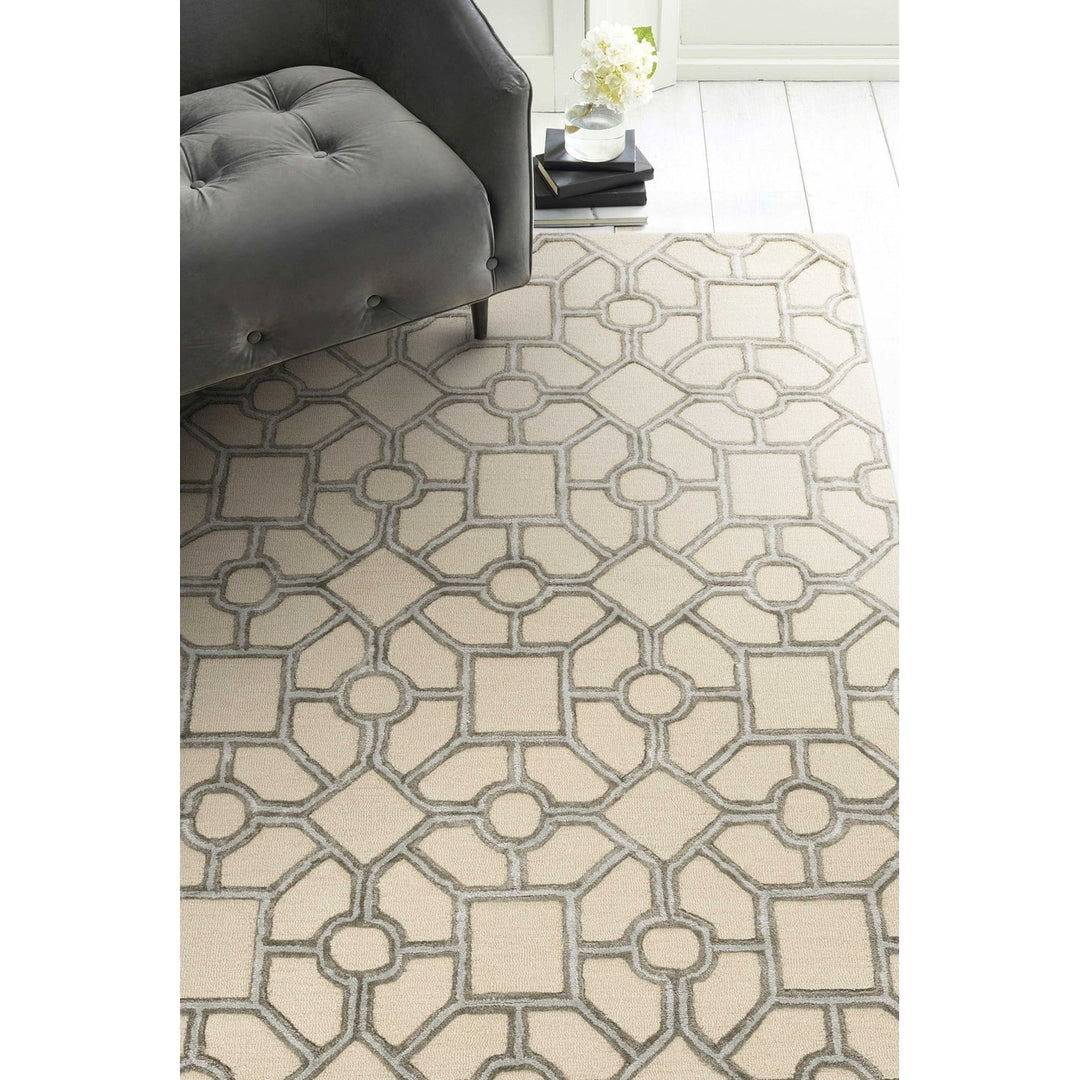 5X7 Beige Hand Tufted Geometric Indoor Area Rug Image 2