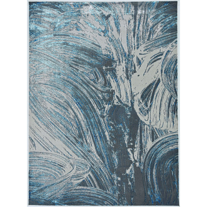 5 X 8 Silver Or Blue Abstract Brushstrokes Indoor Area Rug Image 2