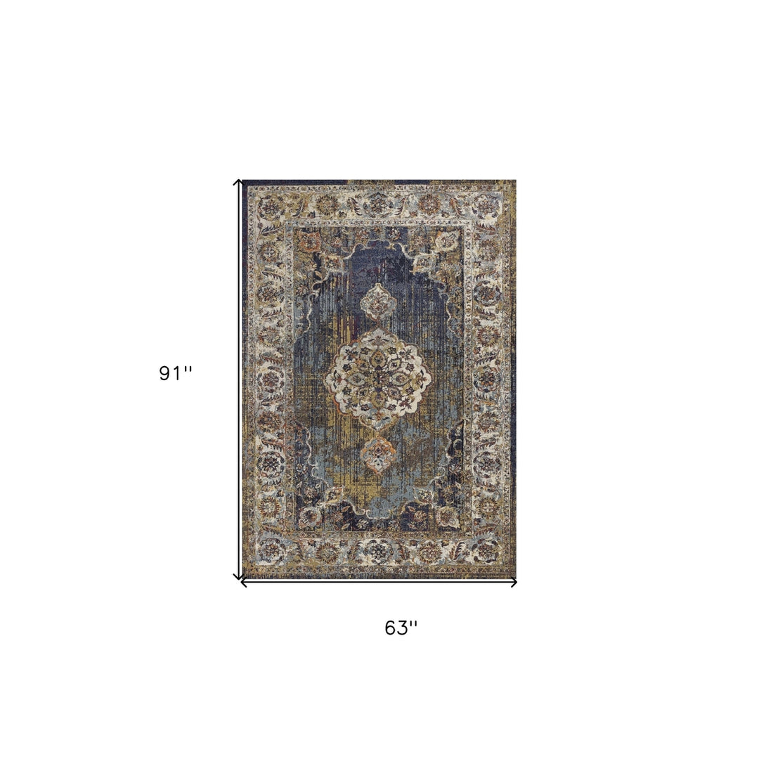 5 X 8 Navy Vintage Medallion Bordered Indoor Area Rug Image 7