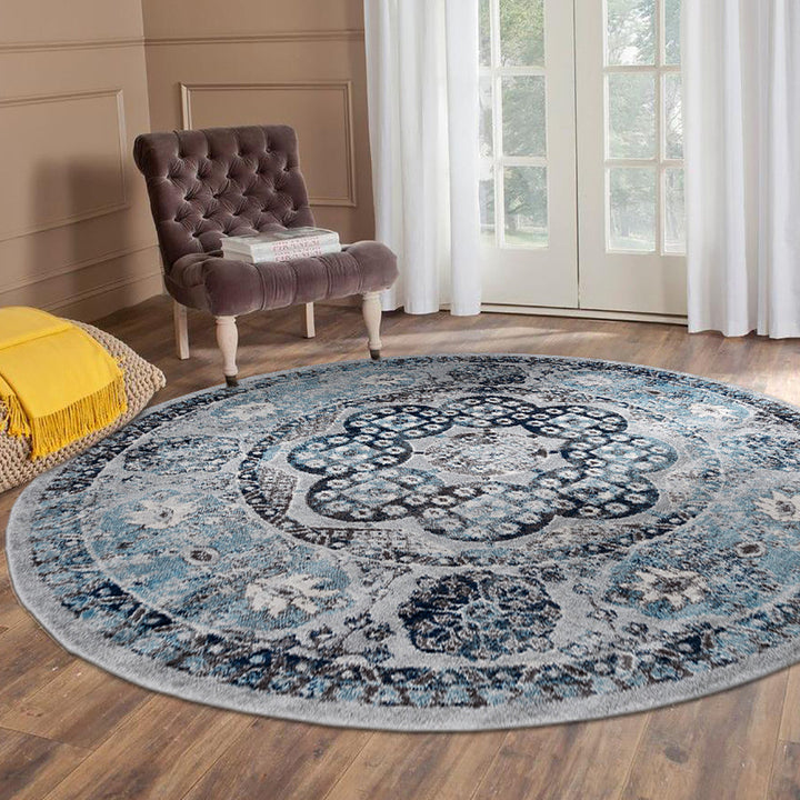 5 x 7 Gray Medallion Power Loom Area Rug Image 4