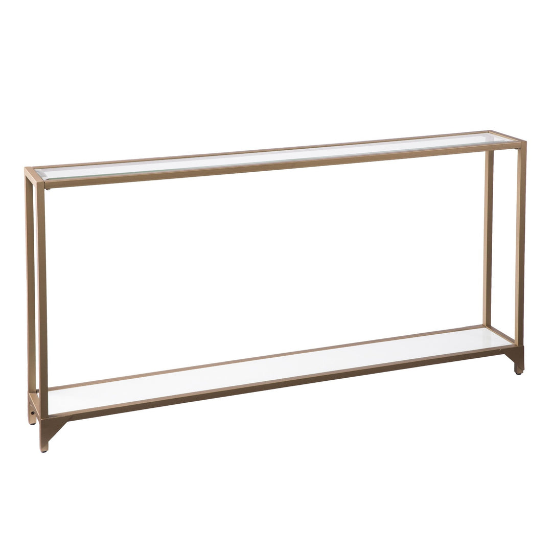 56" Clear and Gold Glass Floor Shelf Console Table With Storage Image 3