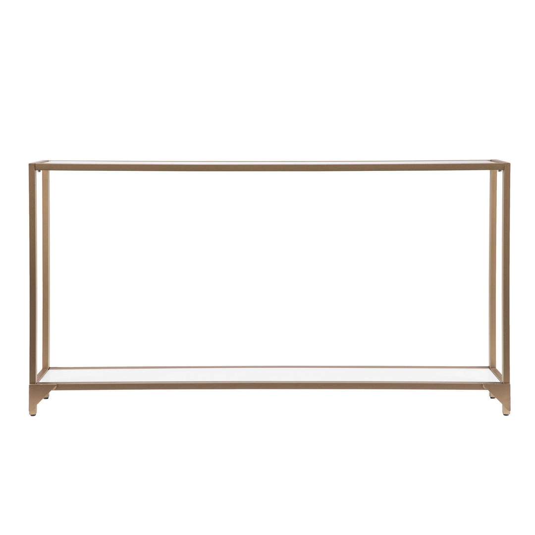 56" Clear and Gold Glass Floor Shelf Console Table With Storage Image 5