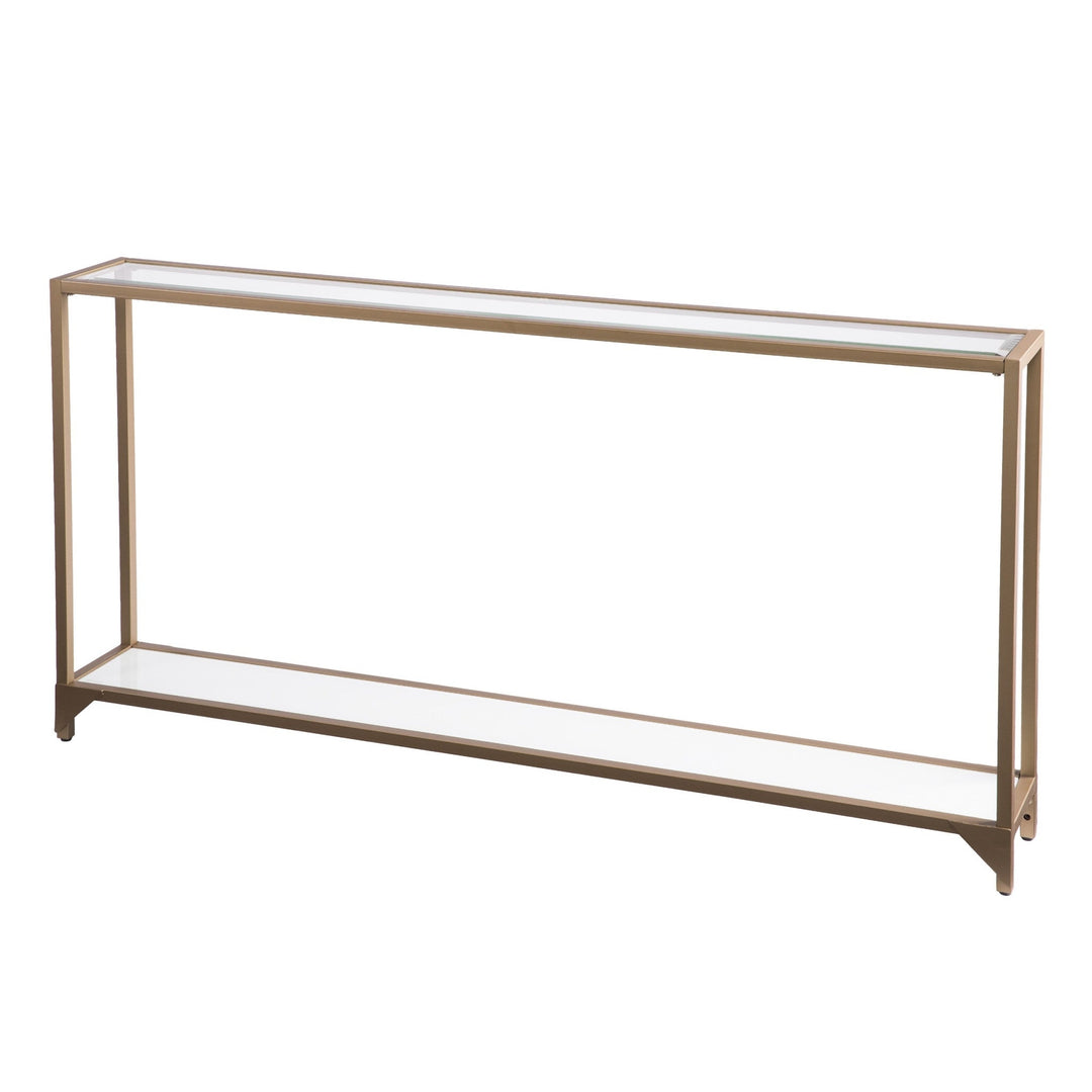 56" Clear and Gold Glass Floor Shelf Console Table With Storage Image 6