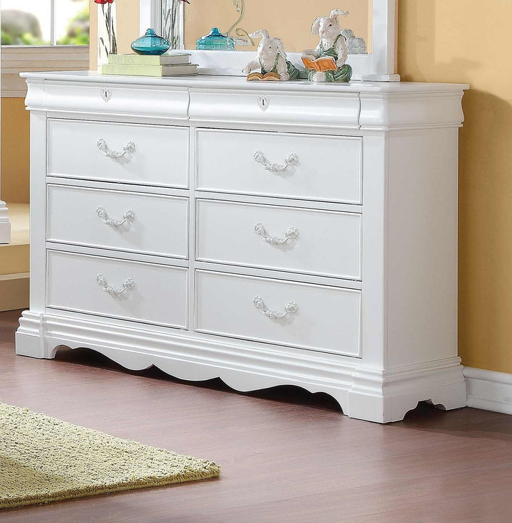 56" White Solid Wood Eight Drawer Double Dresser Image 1