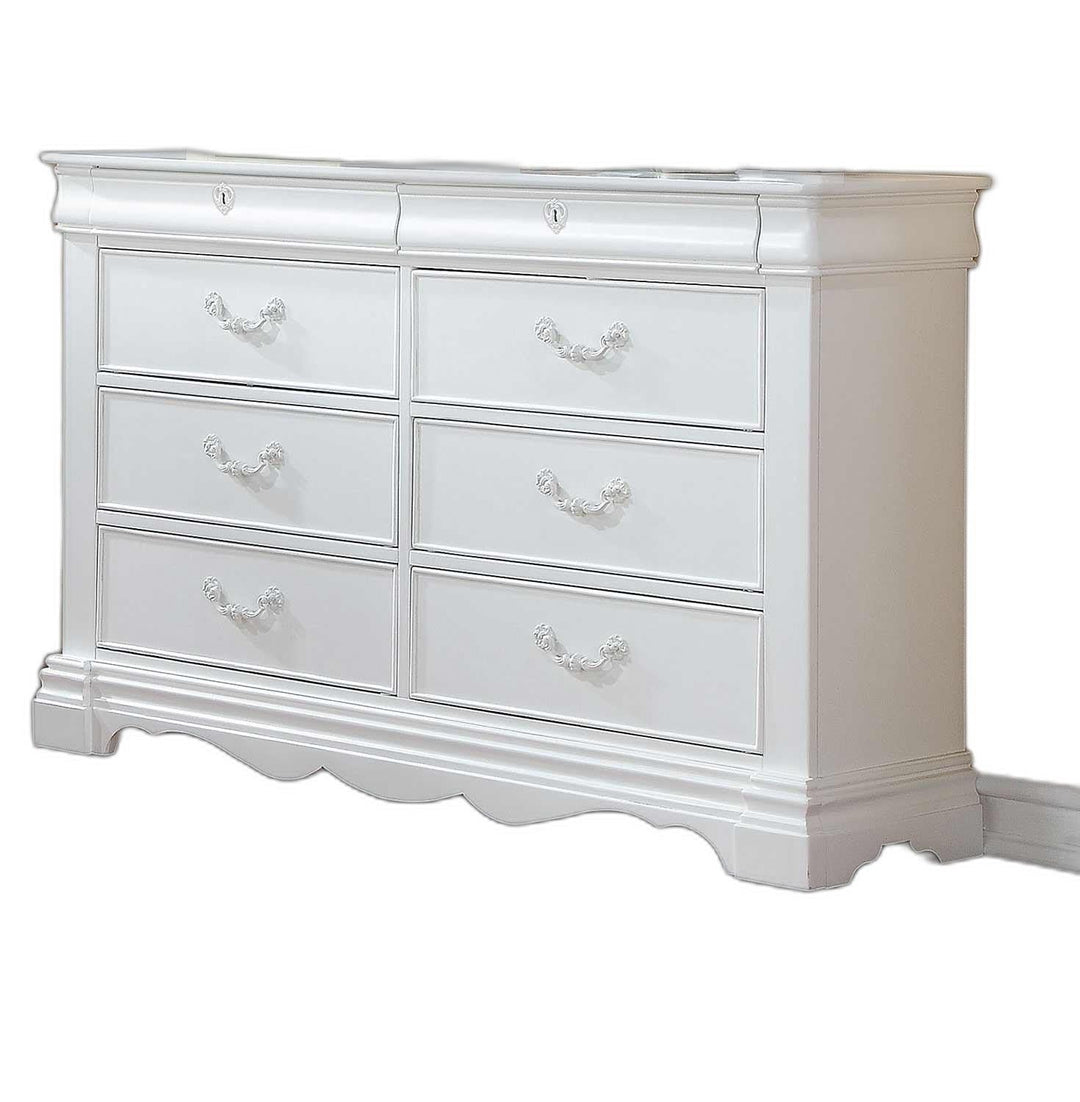 56" White Solid Wood Eight Drawer Double Dresser Image 2