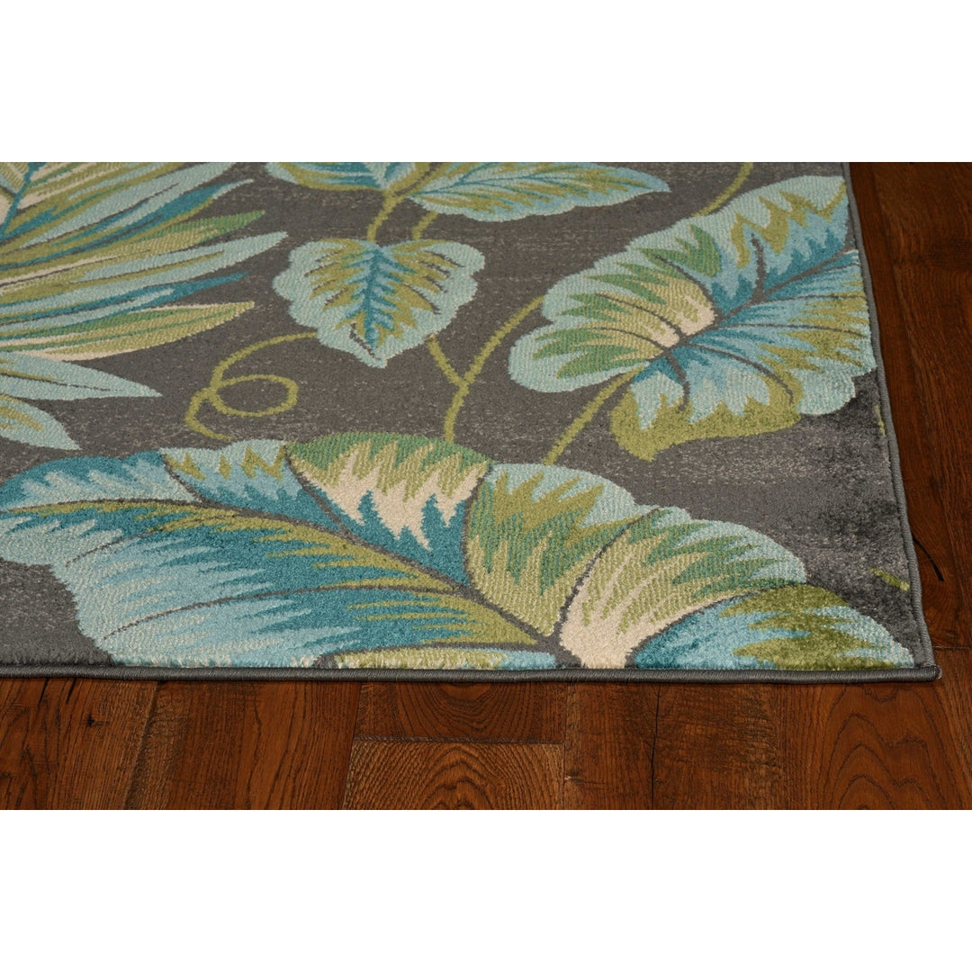 5X8 Grey Teal Machine Woven Tropical Indoor Area Rug Image 1