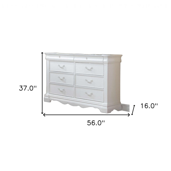 56" White Solid Wood Eight Drawer Double Dresser Image 3