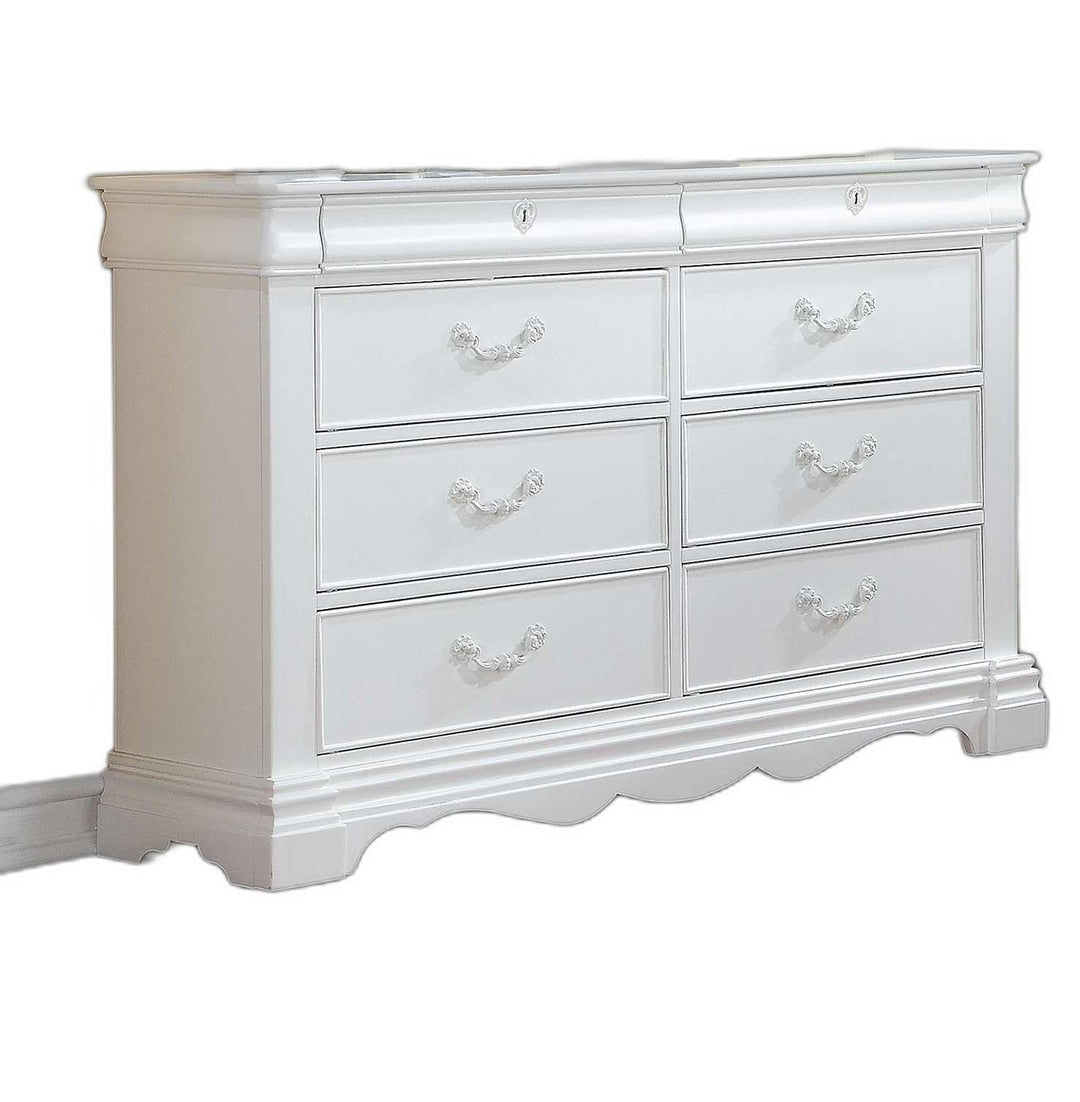 56" White Solid Wood Eight Drawer Double Dresser Image 4