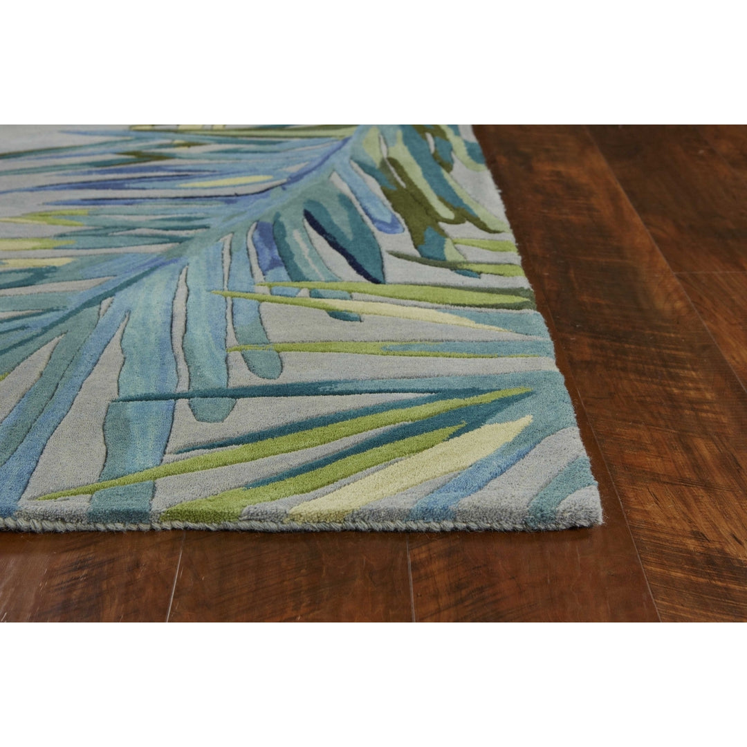 5X8 Grey Blue Hand Tufted Tropical Palms Indoor Area Rug Image 2