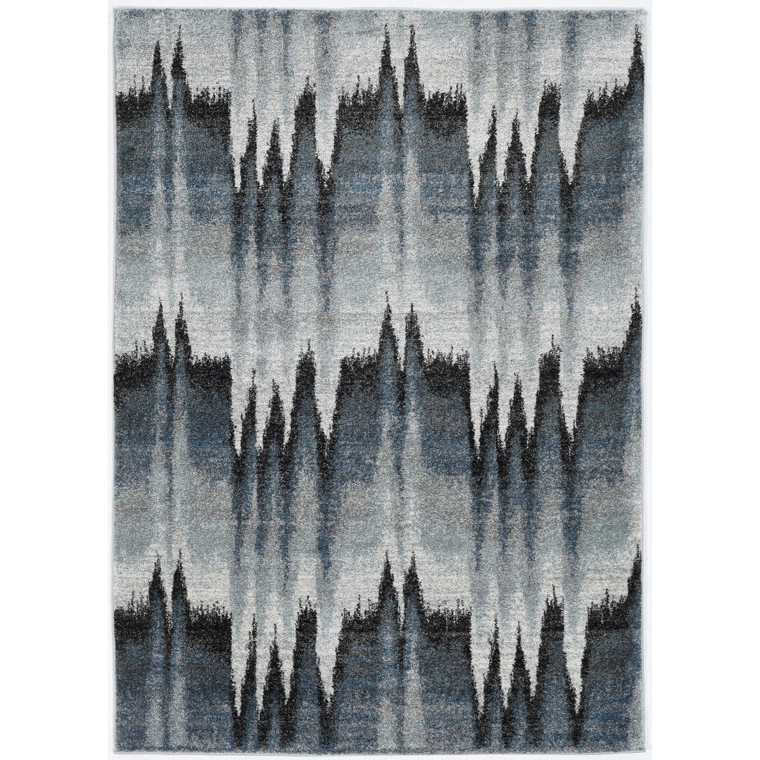 5X8 Blue Ivory Machine Woven Geometric Waves Indoor Area Rug Image 3