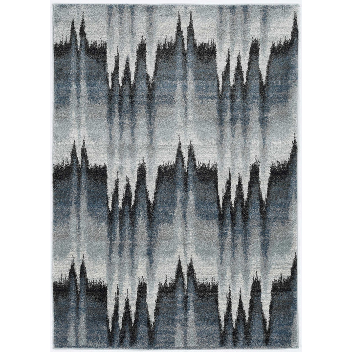 5X8 Blue Ivory Machine Woven Geometric Waves Indoor Area Rug Image 3