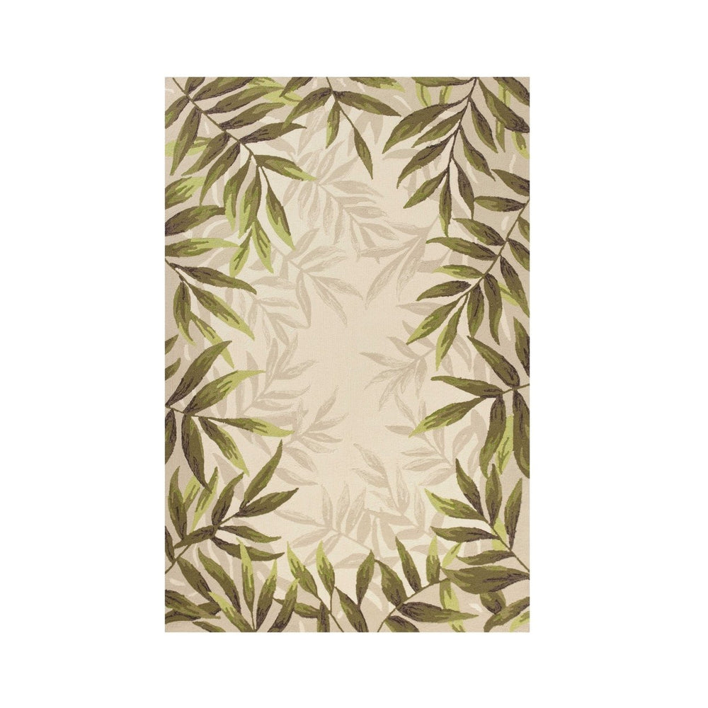 5X8 Ivory Hand Tufted Bordered Tropical Leaves Indoor Area Rug Image 2