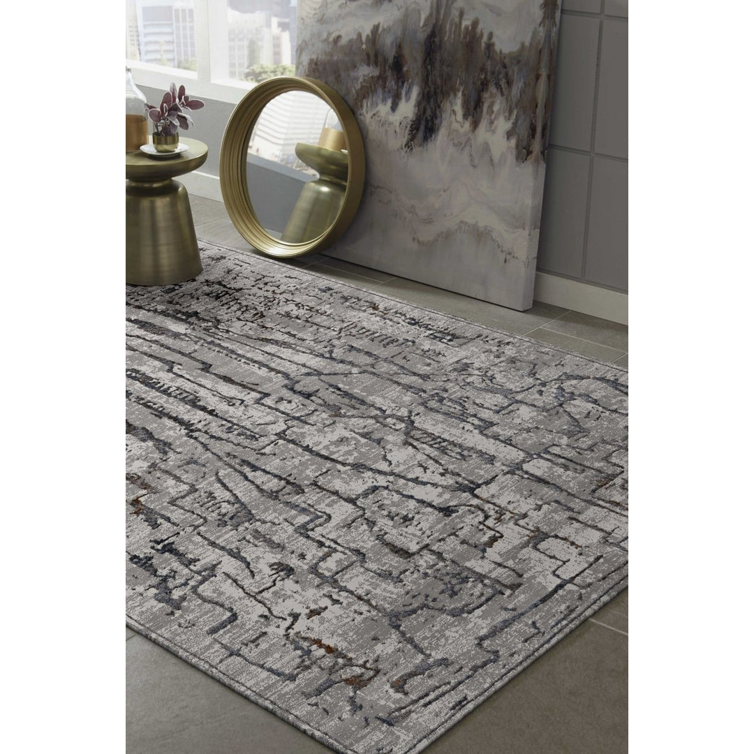 5X8 Grey Machine Woven Abstract Indoor Area Rug Image 4