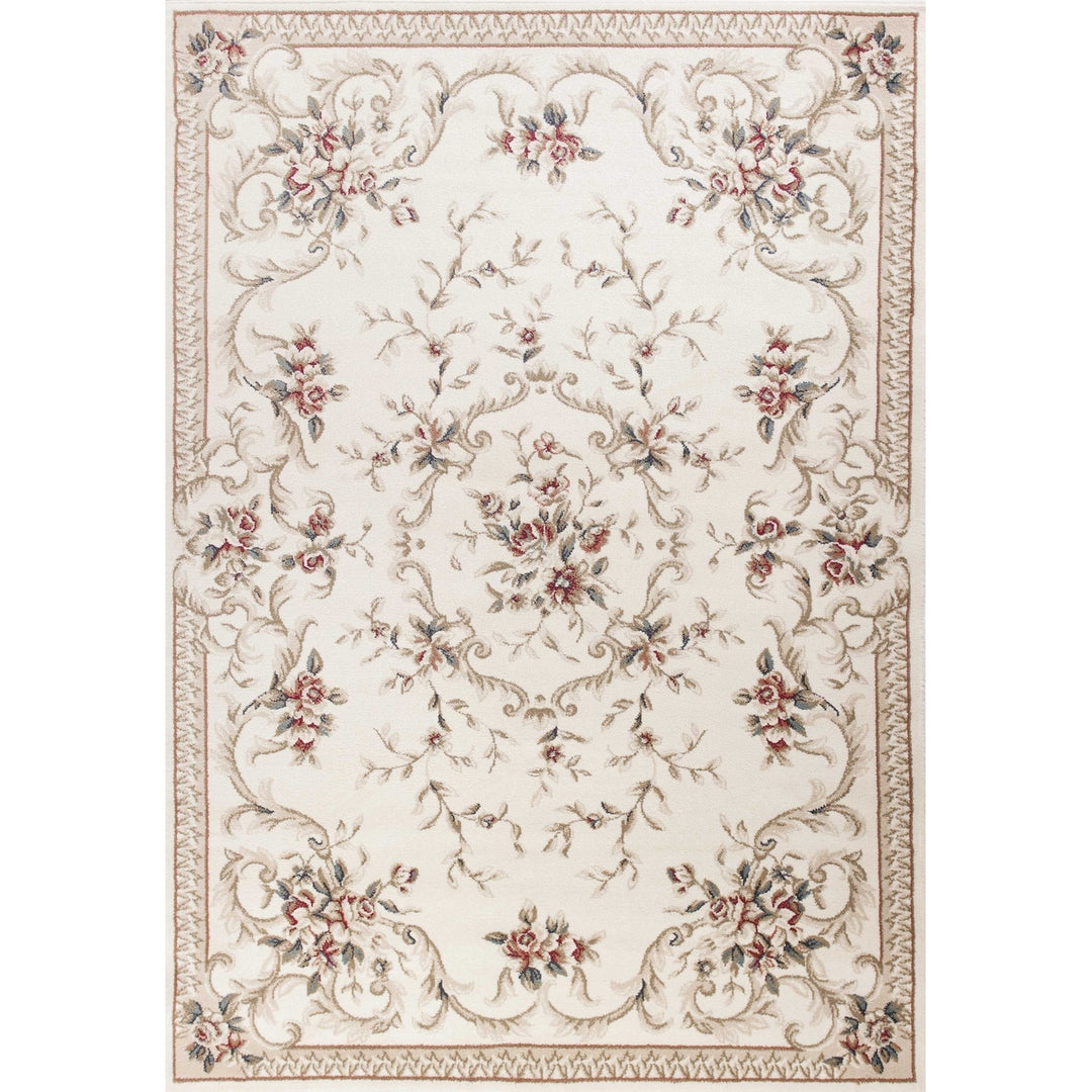 5X8 Ivory Bordered Floral Indoor Area Rug Image 1