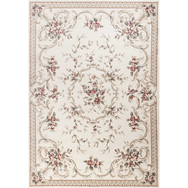 5X8 Ivory Bordered Floral Indoor Area Rug Image 1