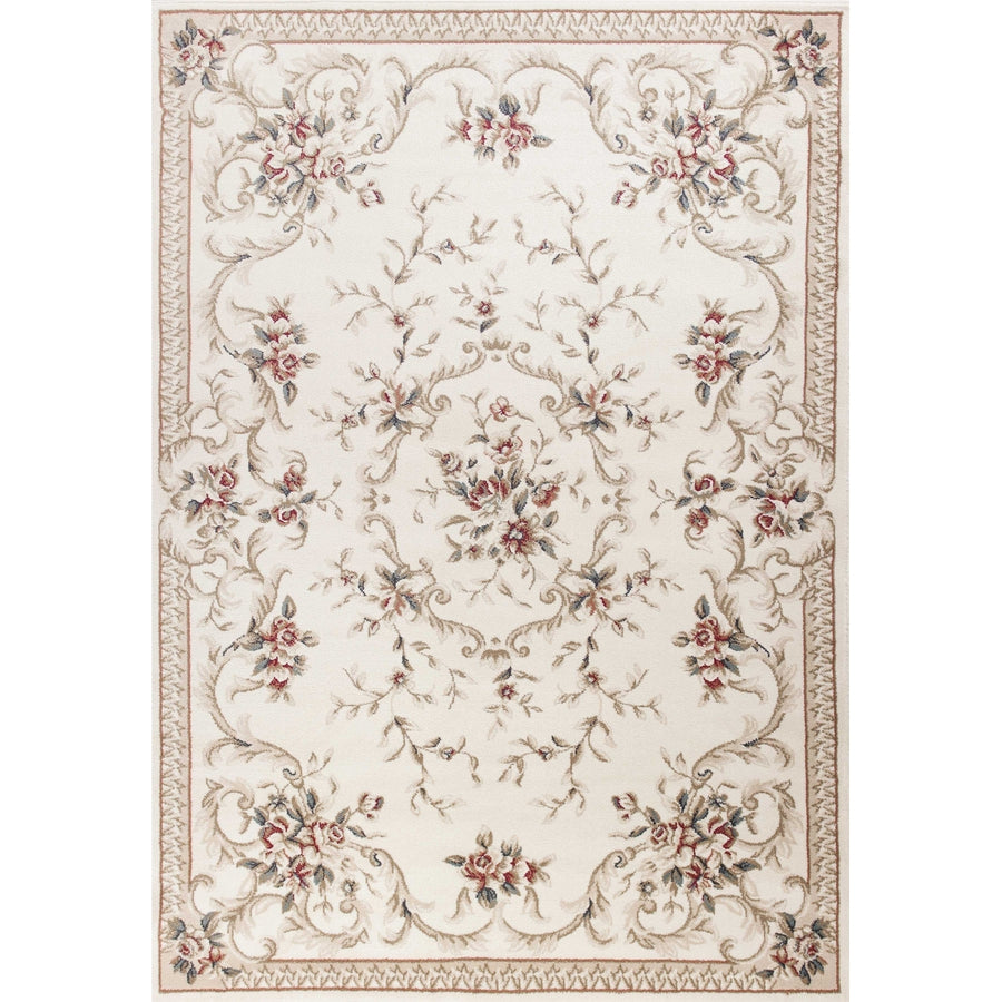 5X8 Ivory Bordered Floral Indoor Area Rug Image 1