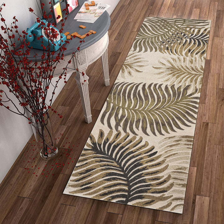 5X8 Natural Beige Hand Tufted Tropical Leaves Indoor Area Rug Image 10