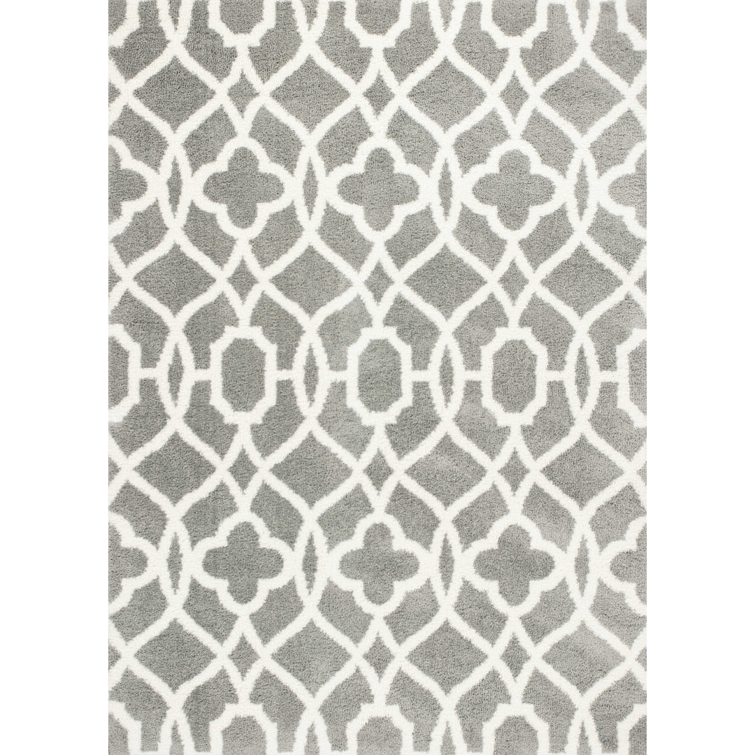 5X8 Grey Ivory Machine Woven Ogee Indoor Area Rug Image 1