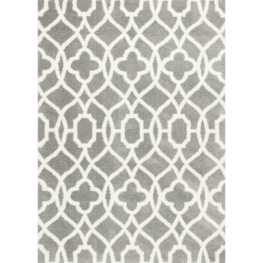 5X8 Grey Ivory Machine Woven Ogee Indoor Area Rug Image 1