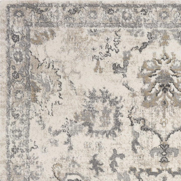 5X8 Ivory Machine Woven Distressed Floral Traditional Indoor Runner Rug Image 4