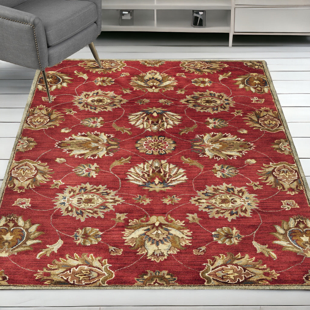 5X8 Red Hand Tufted Traditional Floral Indoor Area Rug Image 7