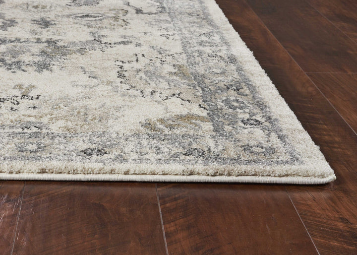 5X8 Ivory Machine Woven Distressed Floral Traditional Indoor Runner Rug Image 5