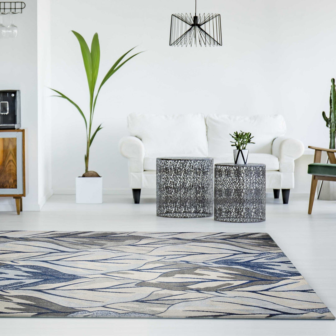 5X8 Grey Navy Machine Woven Tropical Indoor Area Rug Image 4