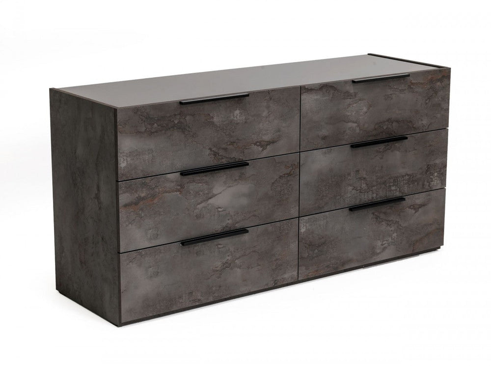 61" Grey Faux Marble Solid Manufactured Wood Six Drawer Double Dresser Image 2