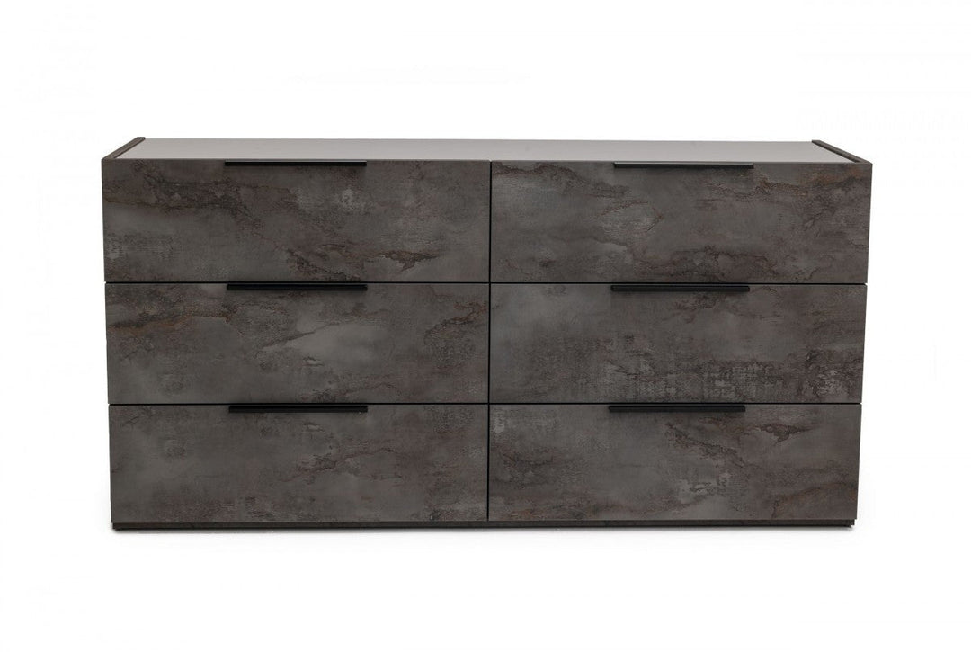 61" Grey Faux Marble Solid Manufactured Wood Six Drawer Double Dresser Image 3