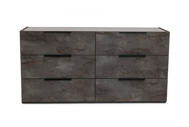 61" Grey Faux Marble Solid Manufactured Wood Six Drawer Double Dresser Image 3