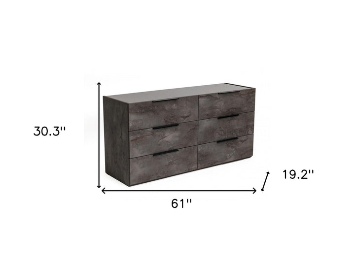 61" Grey Faux Marble Solid Manufactured Wood Six Drawer Double Dresser Image 5