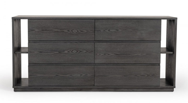 63" Grey Solid Wood Six Drawer Double Dresser Image 1