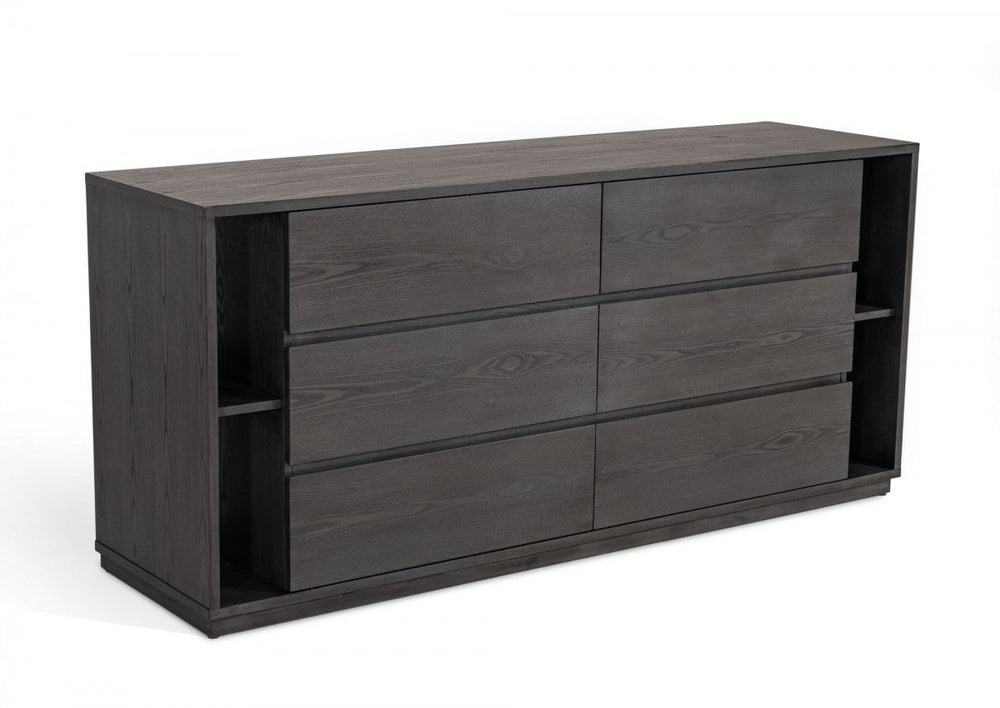 63" Grey Solid Wood Six Drawer Double Dresser Image 2